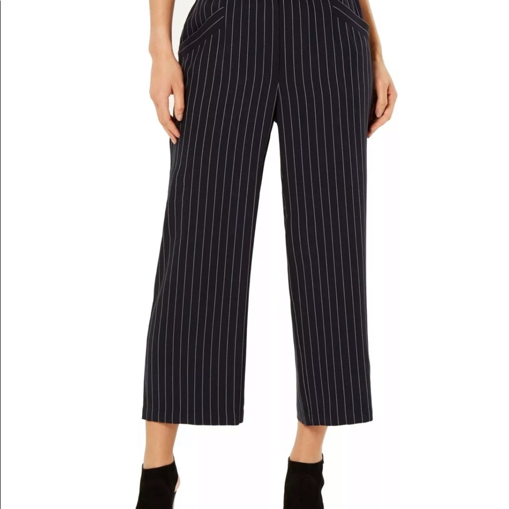 Eileen Fisher Navy Pinstripe Wide Leg Trouser
